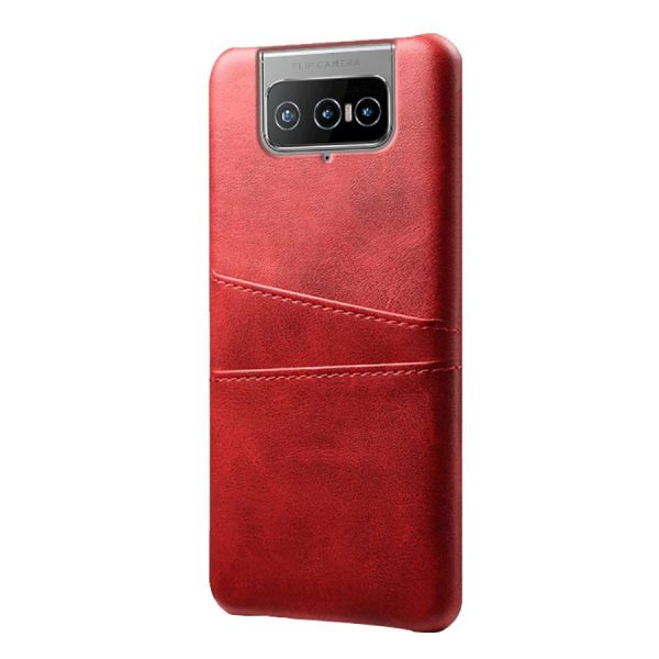 Asus Zenfone 8 Flip Imiteret Læder Cover m. Kortholder - Rød Cheap