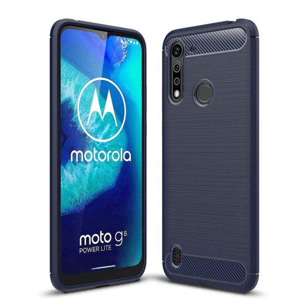 Motorola Moto G8 Power Lite Brushed Carbon Fibre Fleksibelt Plast Cover - Mørkeblå Online