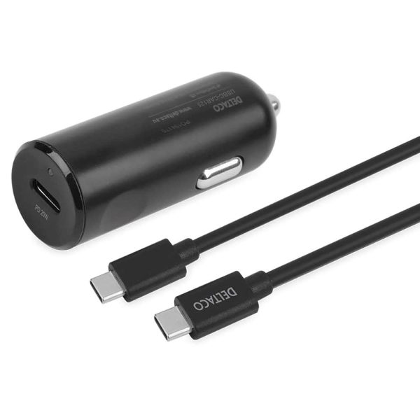 Deltaco PD (Power Delivery) 20W Biloplader m. USB-C Kabel - Sort For Discount