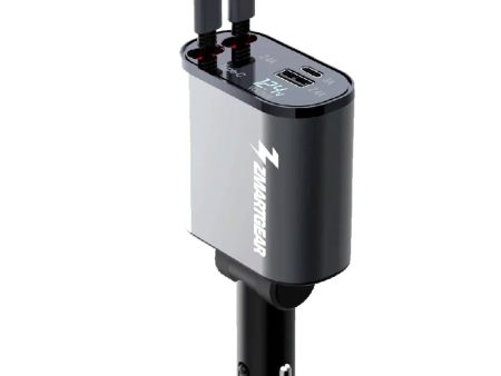 Zmartgear 4-i-1 60W Biloplader m. Udtrækkelig USB-C & Lightning Kabel - USB-C & USB-A Port - Sort Online Sale