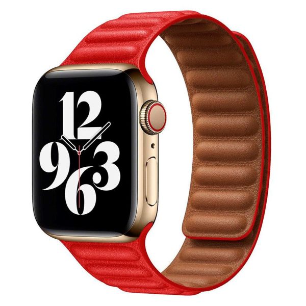 Apple Watch (38 40 SE 41 42mm) Lippa Magnetisk Læder Rem - Rød Hot on Sale