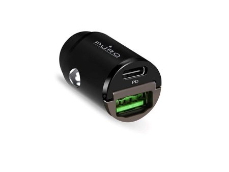 Puro PD 30W Mini Biloplader m. USB-A og USB-C - Sort Online Sale