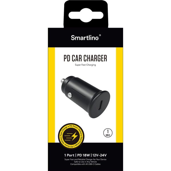 Smartline PD (Power Delivery) 20W Biloplader m. USB-C - Sort Sale