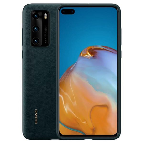 Original Huawei P40 PU Cover - Sort m. Grønt Skær For Sale