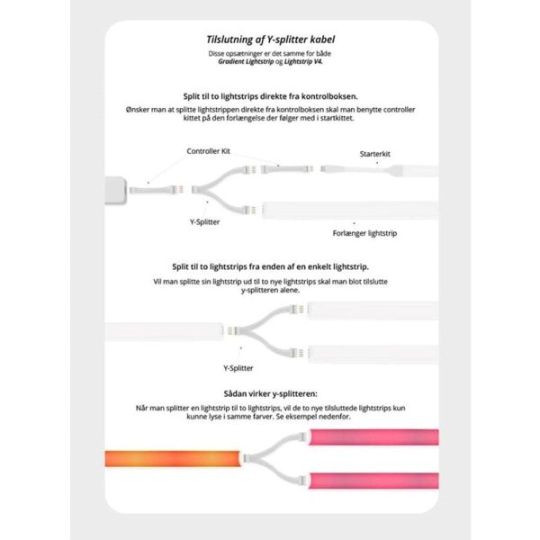 Light Solutions - Philips Hue Gradient LightStrip Y-Splitter Kabel - Hvid For Discount