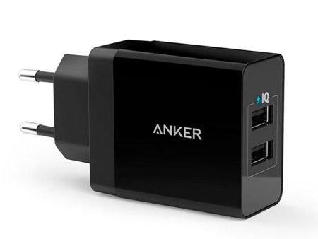 Anker 24W Vægoplader m. 2 x USB-A - Sort Fashion