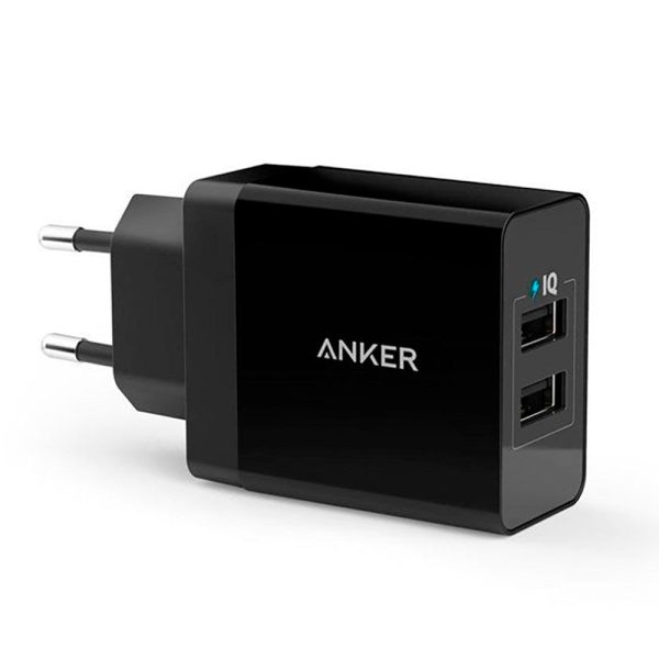 Anker 24W Vægoplader m. 2 x USB-A - Sort Fashion