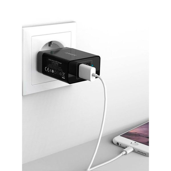 Anker 24W Vægoplader m. 2 x USB-A - Sort Fashion