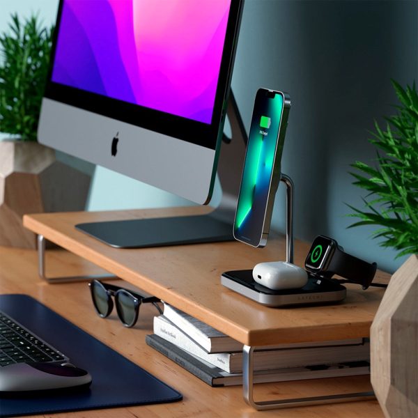 Satechi 15W Magnetic 3-in-1 Wireless Charging Stand - MagSafe Kompatibel - Sort   Grå Hot on Sale