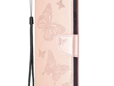 Nokia 1.4 Læder Flip Cover m. Pung & Strop Sommerfugl - Rose Gold Online