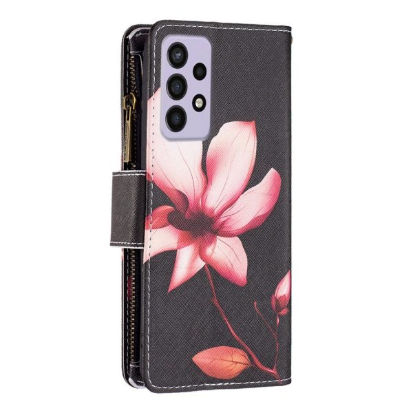 Samsung Galaxy A73 (5G) Læder Cover m. Stor Pung - Lyserød Blomst Supply