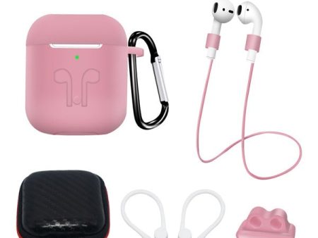 AirPods (1 & 2. gen.) Hurtel Silikone Case Sæt m. Etui, Neck Strap & Ear Hook - Lyserød For Discount