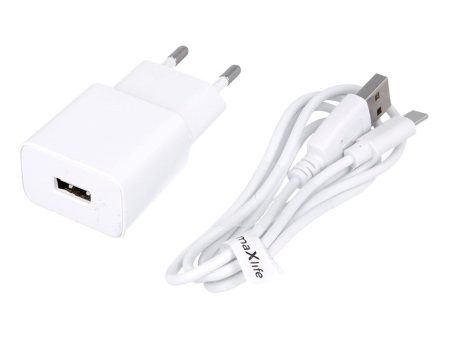 Maxlife 10,5W Vægoplader m. USB-A & Ledning USB-C - Hvid Hot on Sale