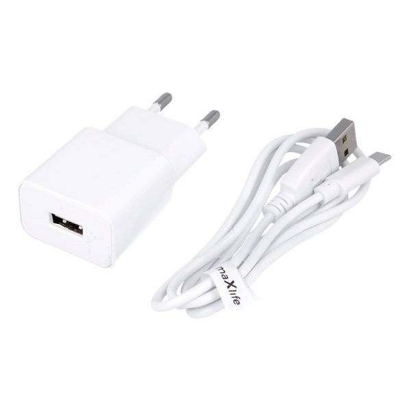 Maxlife 10,5W Vægoplader m. USB-A & Ledning USB-C - Hvid Hot on Sale