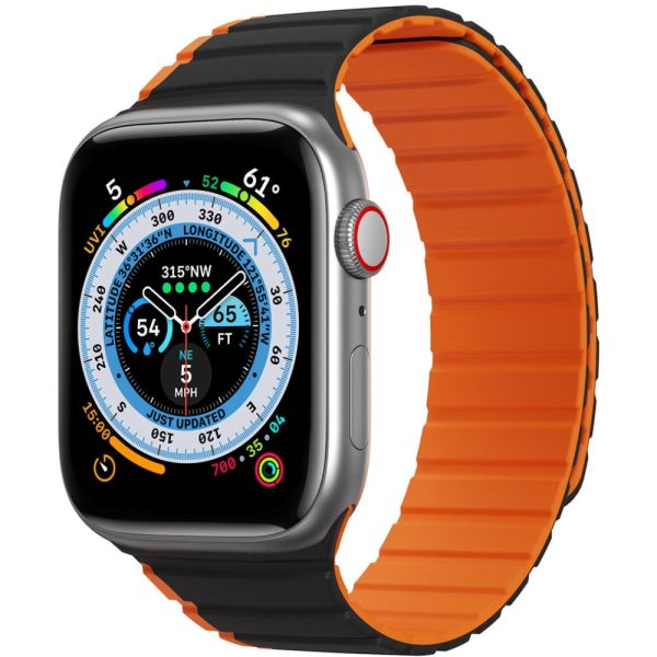 Apple Watch (38 40 SE 41 42mm) Dux Ducis LD-Series Magnetisk Silikone Rem - Sort   Orange Sale