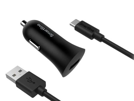 Smartline 12W Biloplader m. USB-C Kabel 1m - Sort Fashion